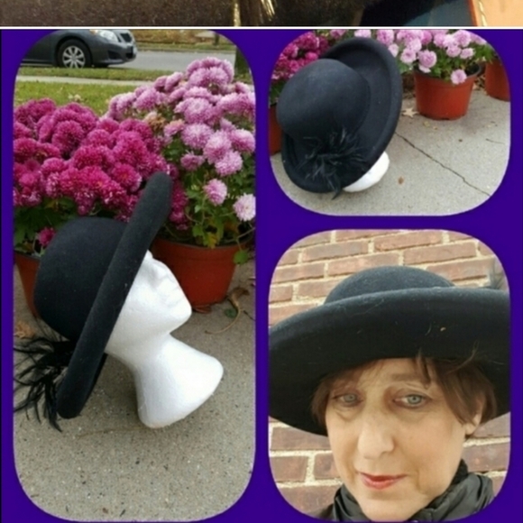 Vintage black wool  rolled rim‎ embellished hat - Picture 4 of 7
